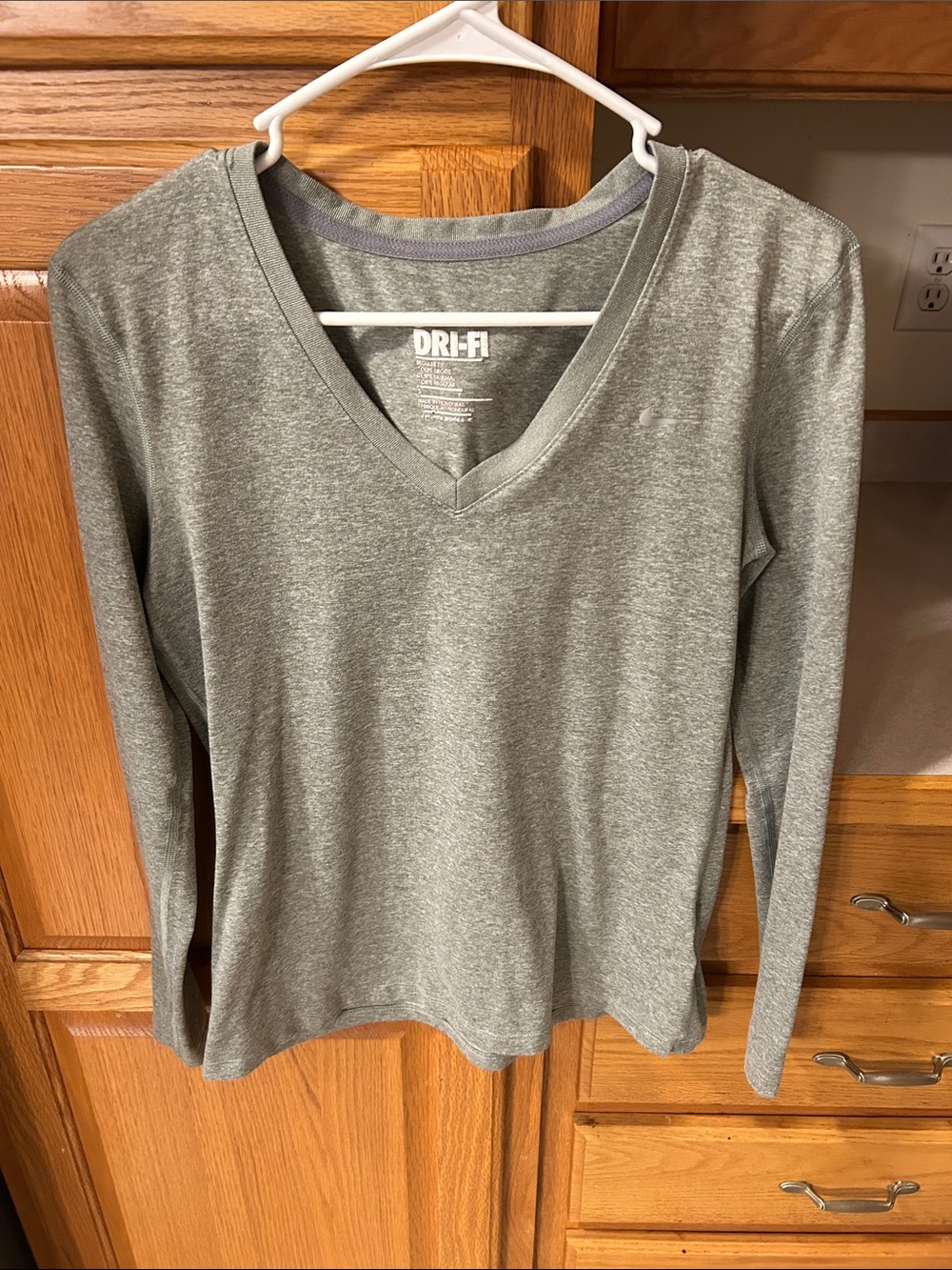 Nike Gray Dri-FIT Long Sleeve V-Neck Top